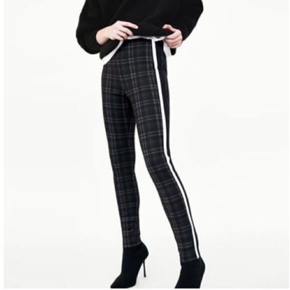 ZARA Plaid Leggings with Side Stripe M - Picture 1 of 4